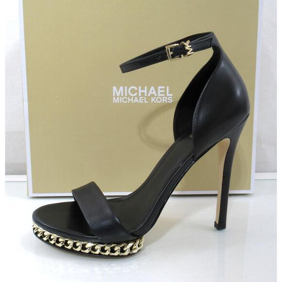 Michael Kors Jordyn Chain Platform High Heels Ankle Strap Sandals Black - Picture 2 of 8